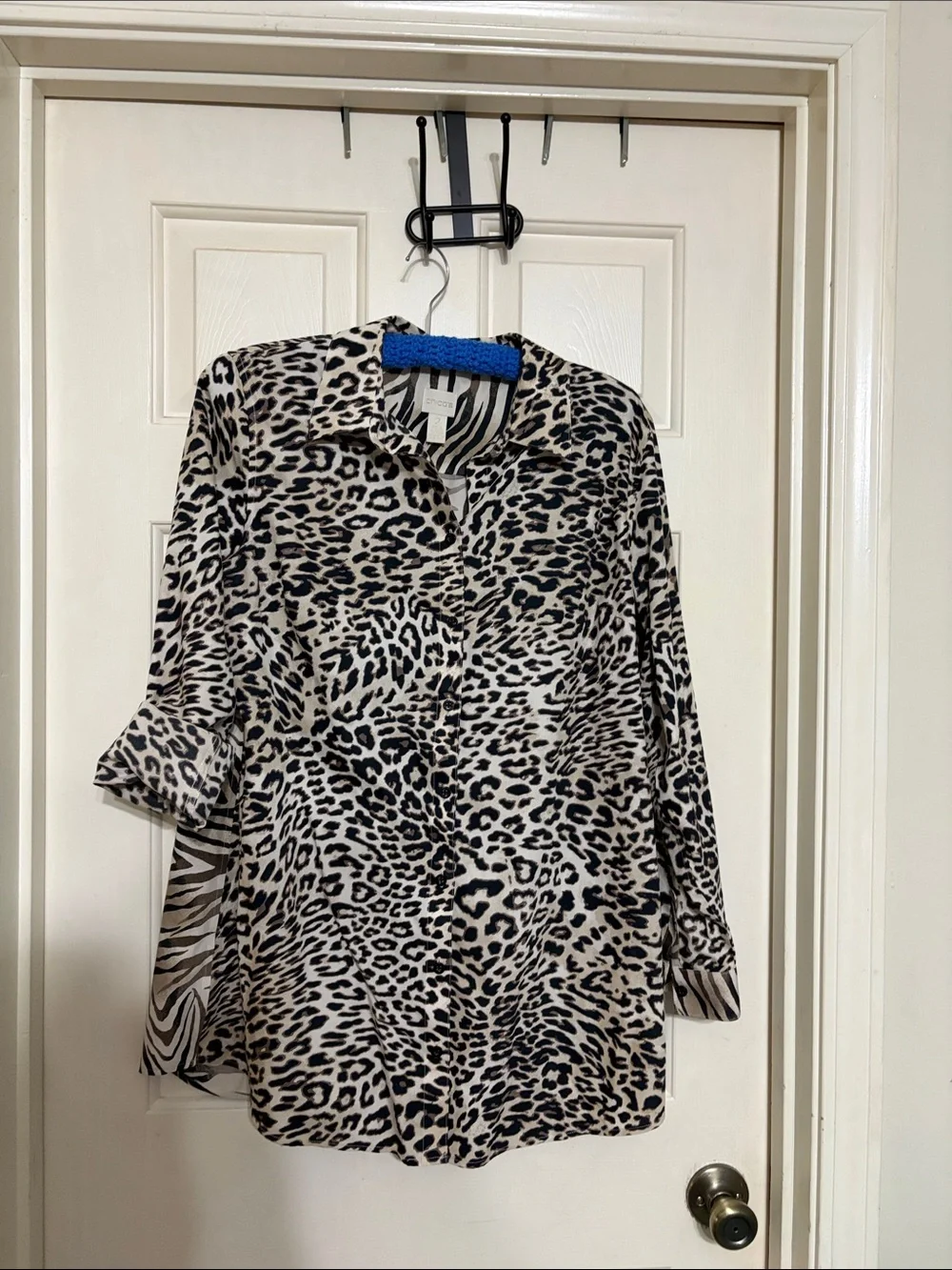 Chico's Leopard Print Button-Down Top - Black & Cream